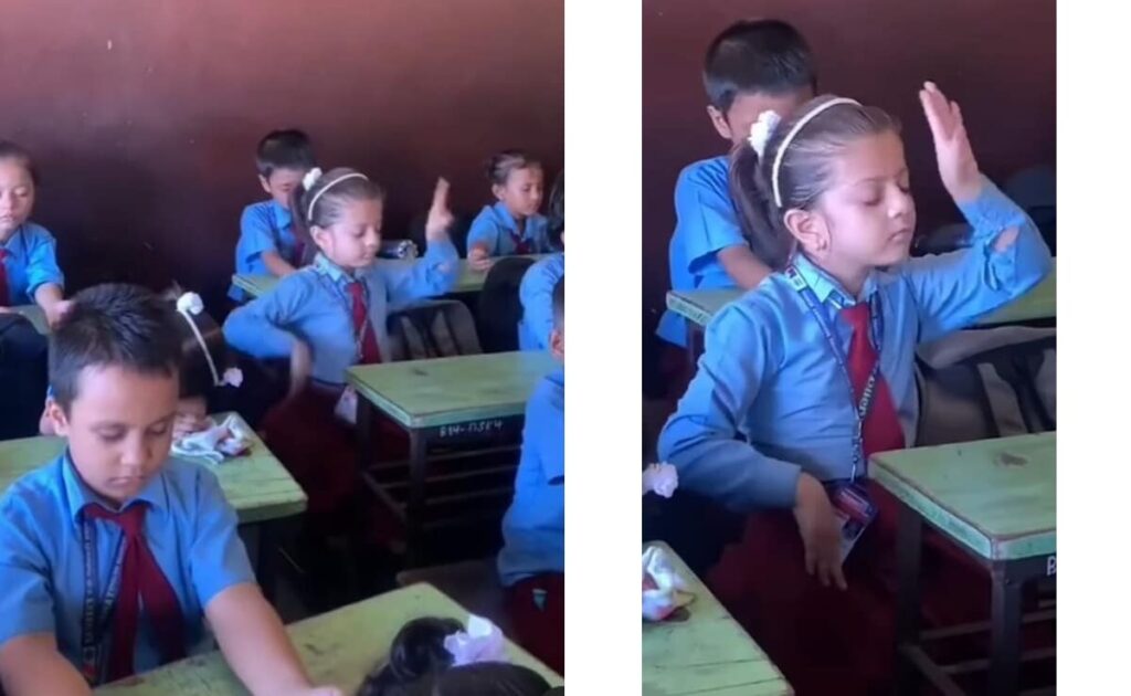 क्लासरूम में स्टूडेंट्स कर रहे थे मेडिटेशन, बेंच पर बैठे बैठे आंखें बंद किए बच्ची ने किया ऐसा डांस, देख टीचर की छूट गई हंसी