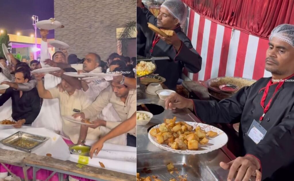दूल्हा दुल्हन को छोड़ शादी में नॉन वेज काउंटर पर टूट पड़े नाते रिश्तेदार, देखें कैसे आफत में आई वेटर्स की जान